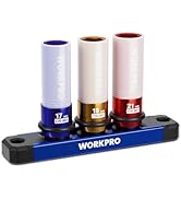 WORKPRO 1/2" Drive Lug Nut Impact Duty Socket Set, 3 Pieces 17-19-21mm Deep Thin Wall Socket Set,...