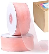 MLURCU Blush Organza Sheer Ribbon 1.5" x 100 Yards, Blush Pink Ribbon Pink Chiffon Tulle Clear Fa...