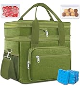 Coobiiya Large Expandable Insulated Lunch Bag Cooler Bag,12-23L Lunch Box for Men Double Deck Lea...