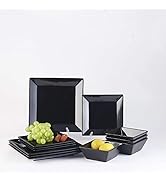 DOMINI 12-Piece Kitchen Dinnerware Set, Service for 4, Porcelain Dishes Dinner Set, Square Dinner...