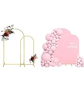 7.2FT &amp; 6FT Metal Arch Backdrop Stand and Pink Round Top Spandex Fitted Arch Backdrop Cover for B...