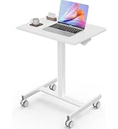 Sweetcrispy Mobile Small Standing Desk - Sit Stand Portable Rolling Laptop Desk with Lockable Whe...