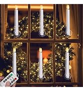 FREEPOWER Flameless Window Candles,Battery Opeated LED Taper Candle with Cycle Timer, Remote &amp; Su...