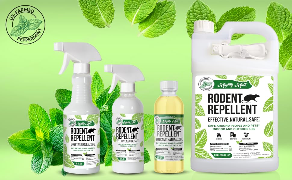 Mighty Mint Rodent Repellent Products 16oz, 8oz, concentrate, gallon