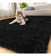 Amdrebio Black Washable Rugs for Bedroom Living Room Decor Aesthetic, Fluffy Shag Area Rugs for K...