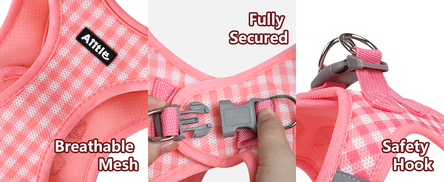 AIITLE Step-in Dog Vest Harness and Leash Set - Summer Mesh Plaid Vest Harness