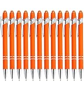 PASISIBICK 12 Pieces Orange Ballpoint Pen with Stylus Tip Black Ink 2 in 1 Stylus Metal 1.0 mm Me...