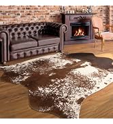 Chicrug Exquisite Faux Fur Cowhide Rug, 4.6 x 5.2 Feet Cow Hide Western Room Decor Rug for Living...