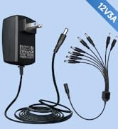 UL Listed 12V 3A 6ft Power Supply Adapter, AC to DC 36W 3000mA AC Adapter &amp; 8-Way Power Splitter ...