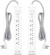 2 Pack Power Strip Surge Protector - 6 Outlets 2 USB Ports 5Ft Long Extension Cords, Flat Plug Ov...