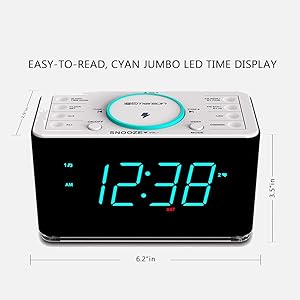 easy to read cyan jumbo LED time display and product dimensions