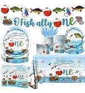 Ofishally One Birthday Decorations,142Pcs Gone Fishing 1st Birthday Party Supplies Tableware Incl...