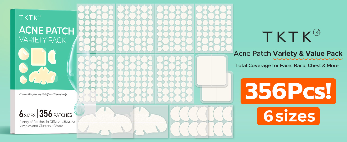 TKTK Acne Patch Variety Pack. Total Coverage for Face, Back, Chest &amp;amp; More. 356Pcs! 6 sizes!