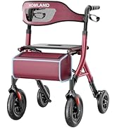 HOMLAND Ultra-Light 16.4 lbs Rollator Walker with Seat for Seniors | All-Terrain 10" Wheels &amp; Cur...