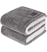 SEALY Heated Blanket Throw with Built-in Button Controller, Reversible Flannel to Sherpa Electric...