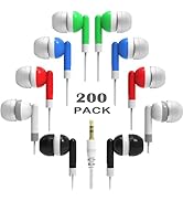 XOSDA Bulk Earbud Headphones 200 Pack Multi Colors for Classroom Kids, Wholeslae Wired Durable Sc...