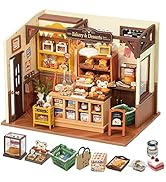 Rolife DIY Miniature Doll House Kit, Build Becka's Bakery Diorama House Building Set with LED Roo...