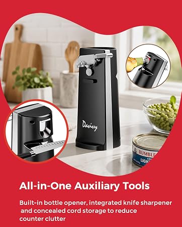 NK-0709 Davivy can opener, built-in bottle opener, knife sharpener, concealed cord storage