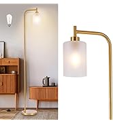 DLLT Floor Lamp Tall for Room: Gold Standing Lamp with Frosted Glass Lampshade for Living Room - ...