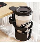 XULIONTS No Drill Desk Cup Holder Clamp, 360° Rotating Anti-Spill Table Cup Holder, Adjustable Cl...