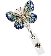 Blue Butterfly Rhinestones Retractable Badge Reel, Diamond Nurse Badge Holder Reels with Swivel A...