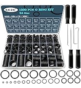 KEZE 1200 Pcs 24 Size Universal Rubber O-Ring Assortment Kit with 4-Piece Pick and Hook Set for A...