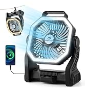 Odoland LED Camping Lantern with Fan, 20000mAh Battery Operated Camp Fan with 4 Speeds and Hook, ...