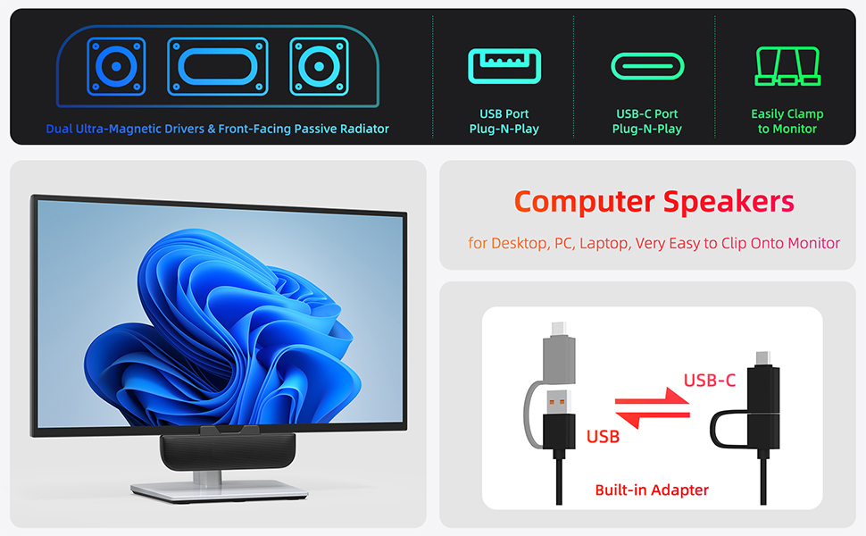 Computer Speakers for Desktop PC Monitor