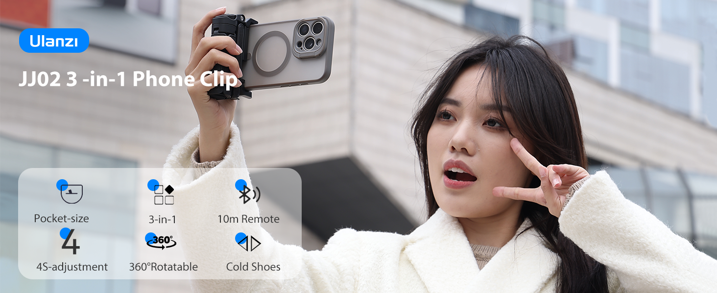 ULANZI JJ02 Selfie Stick Tripod, Extendable Grip Phone Tripod