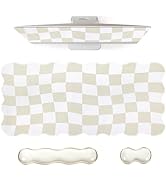 L-SPOUTTO Beige Checkered Mouse Pad Set,Scalloped XXL Desk Mat + Ergonomic Mouse Wrist Rest + Gel...