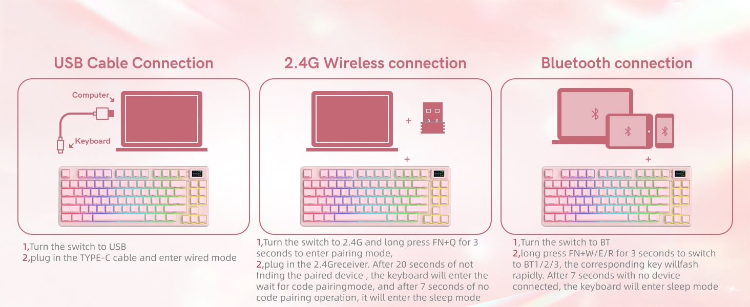 Pink Wireless Mechanical Keyboard 75% with Color Multimedia Screen Gaming Keyboard