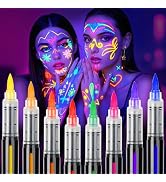 ThEast 8 UV Neon Face Paint Pens, Glow in the Dark Under UV Light Body Painting Kit, Tattoo Marke...