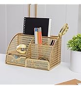 Martha Stewart Ryder Gold Mesh Metal Small Desktop Organizer for Office Accessories, Notebooks, P...