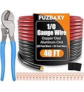 AWG 1/0 Gauge Wire (20 Feet Black+20 Feet Red) Copper Clad Aluminum CCA Primary Automotive Wire P...
