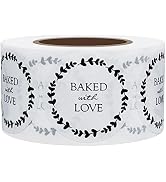 Hybsk Baked with Love Stickers with Wreath Around 1.5 Inch Round Total 500 Adhesive Labels Per Ro...
