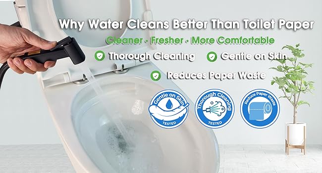 handheld bidet sprayer water cleaning showing why water cleans better than toilet paper