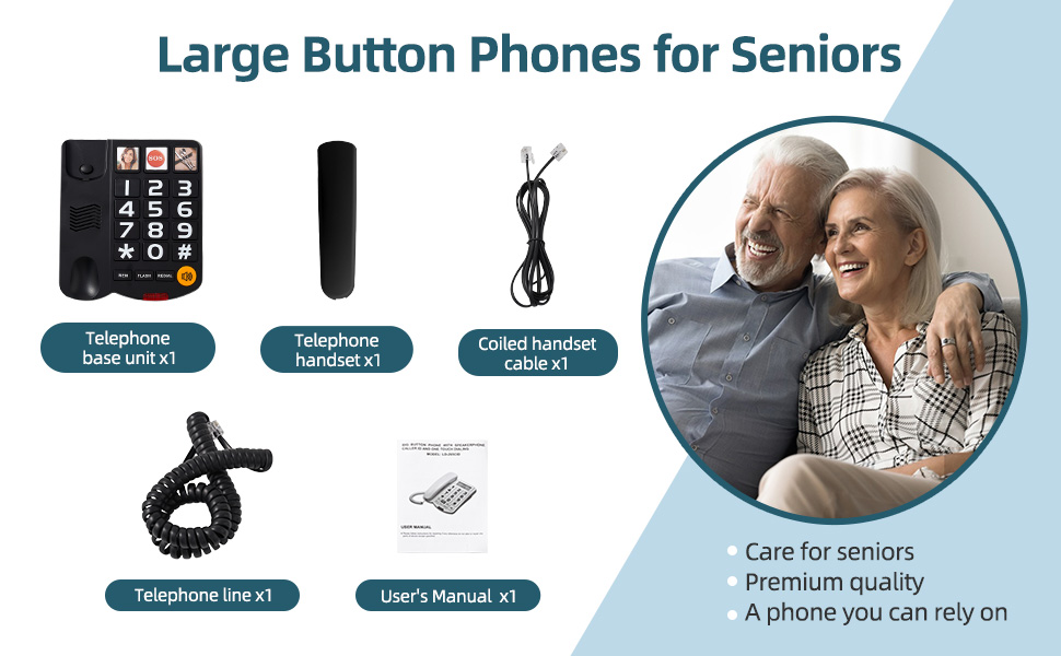 Big Button Phone for Seniors, Landline Phone with Speaker, One-Touch Dial &amp;amp; 3 Picture Memory