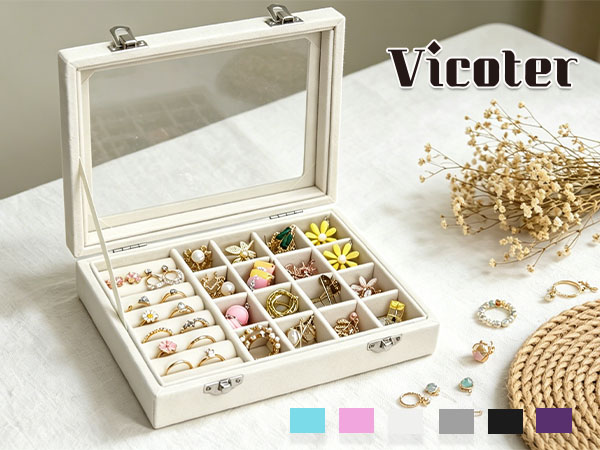 Vicoter Velvet Jewelry Organizer Tray 7 Ring Slots &amp;amp;amp; 16 Grid
