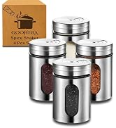 4-Piece Premium Stainless Steel Salt and Pepper Shakers Set – Adjustable Pour Holes Spice Dispens...