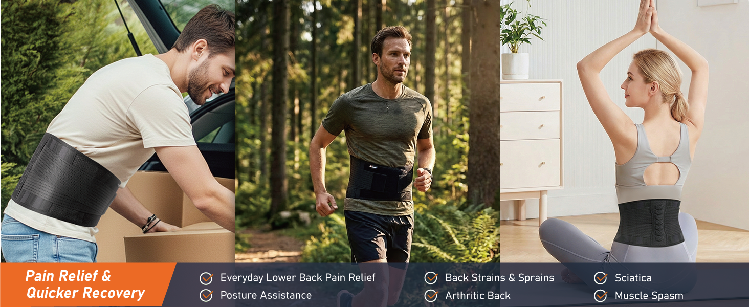 lower back pain relief, back strains sprains sciatica posture assistance arthritic back muscle spasm