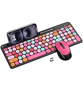 Pink &amp; Black Colorful Wireless Keyboard and Mouse Combo - Round Keycaps, 2.4GHz Retro Typewriter ...