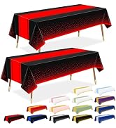 LANLISA Red and Black Tablecloth Party Decorations 2 Pack, Disposable Plastic Table Cloths for Bi...