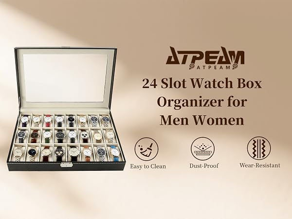 24 Slot Watch Case Waterproof Dustproof Lockable Watch Box Organizer