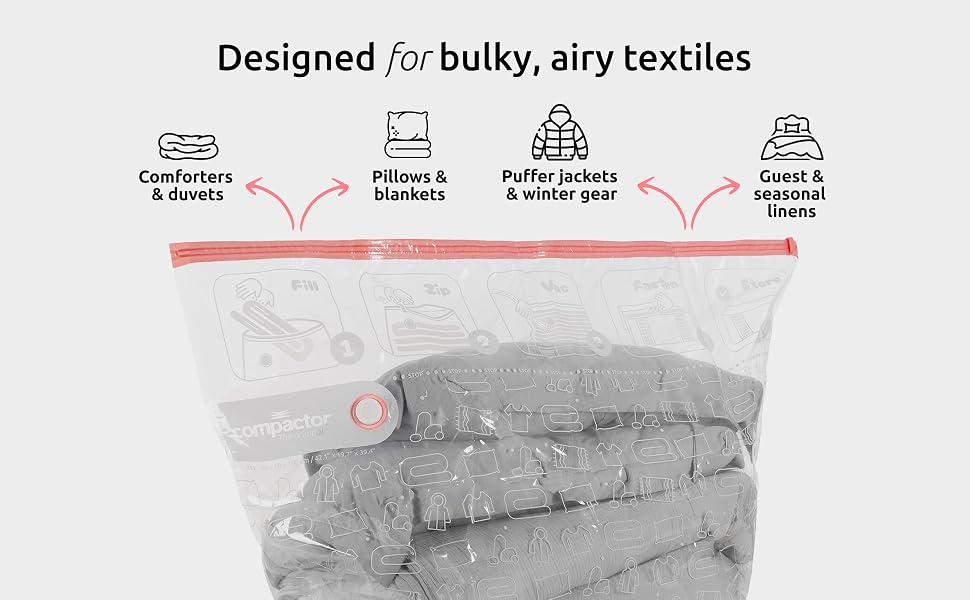 Vacuum seal bags for clothing and bedding