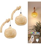 NIORSUN Wireless Wall Sconces Set of Two,Battery Wall Sconce Boho with Vintage Woven Design for B...