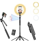 Auto Face Tracking Self Stick Tripod for iPhone with 10" Ring Light Hands-Free 360°Adjustable 70....