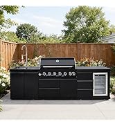 114" All-in-One Outdoor Kitchen Island,6 Burner Modular Kitchen with Grill Station Cabinetry,304 ...