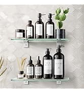 Bakzon 2 Pack Shower Shelves, Glass Shower Caddy for Bathroom Storage&amp;Home Decor&amp;Kitchen, No Dril...