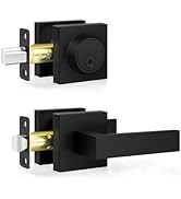 Estmoon Exterior Door Handle and Deadbolt Set, Passage Door Lever and Single Cylinder Deadbolt Lo...