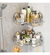LEVERLOC 2 Pack Corner-adaptive Suction Cup Shower Caddies, Drill-Free Wall Mounted Basket, Stain...